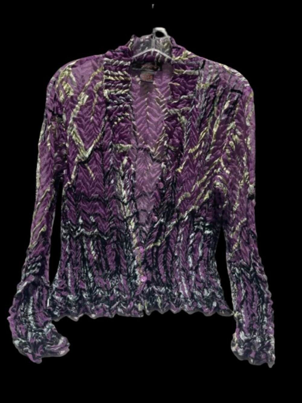 Pleats Collection Purple "Wrinkled" Button Blouse - Size Small